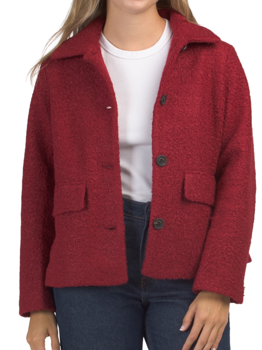 Weatherproof Women's Red Bouclé Button-Front Jacket